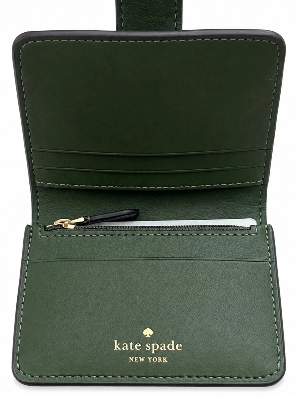 Kate Spade New York Green Leather Wallet Gold Turn Lock New